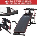 Soozier Sit Up Bench Core Workout Adjustable Thigh Support for Home Gym Black and Red