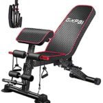 GIKPAL Adjustable Weight Bench - 8 Position, Incline / Flat or Decline, Foldable Exercise Bench for Home Gym, 300 Pound Capacity (Black and Red) (Red)